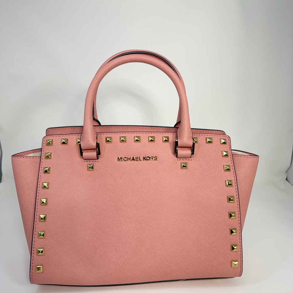 Michael Kors Pink Satchel with Gold Studs